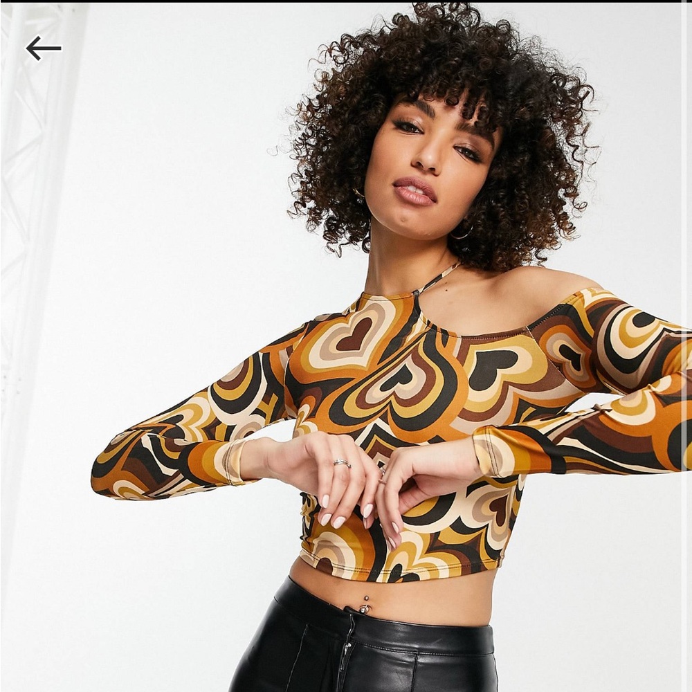 Bershka Retro Assymetric Long Sleeve Crop Top
